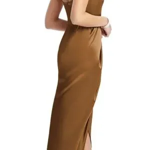 After Six Halter Midi Dress with Draped Tulip Skirt - Brown - 2 After Six Halter Midi Dress with Draped Tulip Skirt - Brown - 2